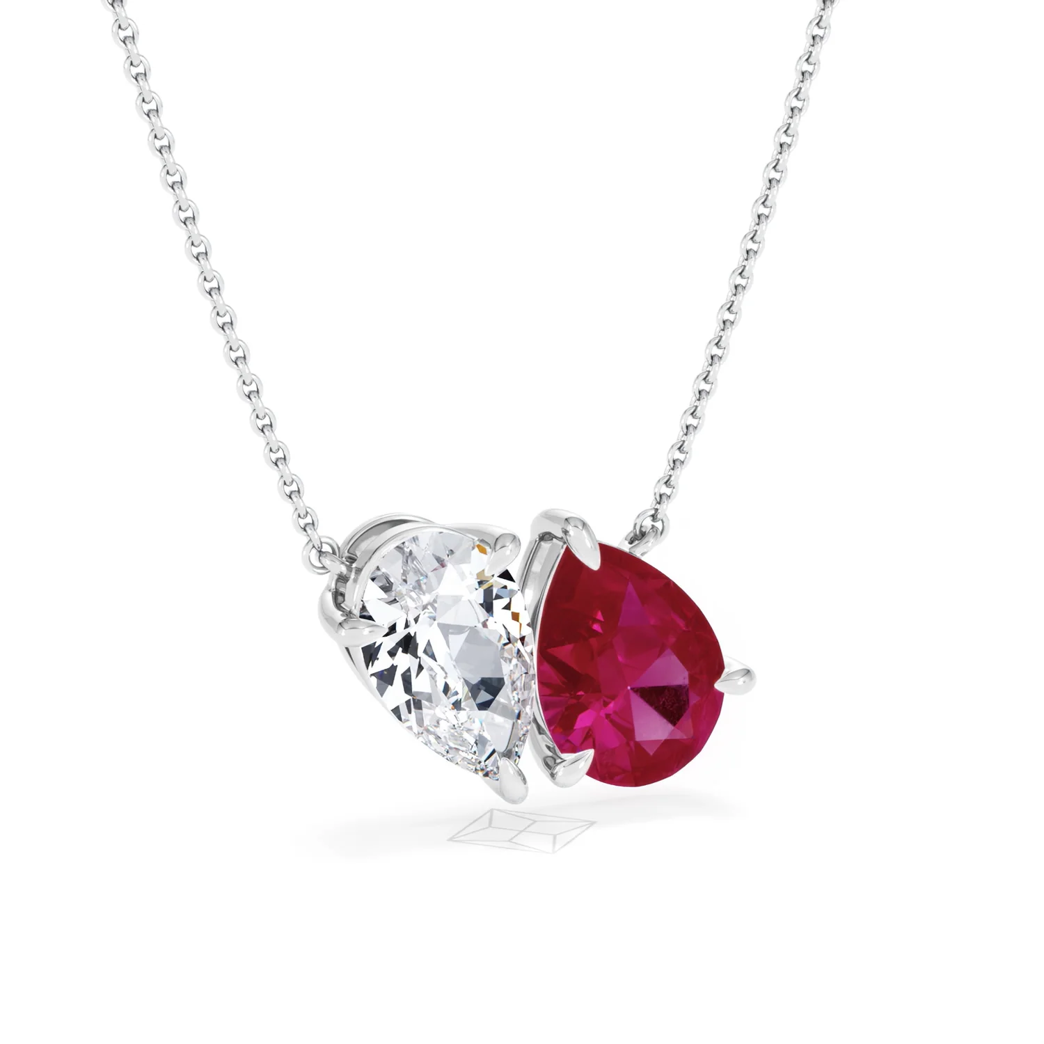Toi Et Moi 1.50ct Pear Lab Diamond and 2.50ct Pear Lab Ruby Necklace in 18K White Gold - Image 14