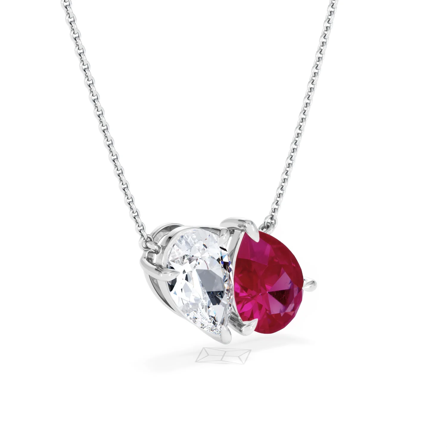 Toi Et Moi 1.50ct Pear Lab Diamond and 2.50ct Pear Lab Ruby Necklace in 18K White Gold - Image 17