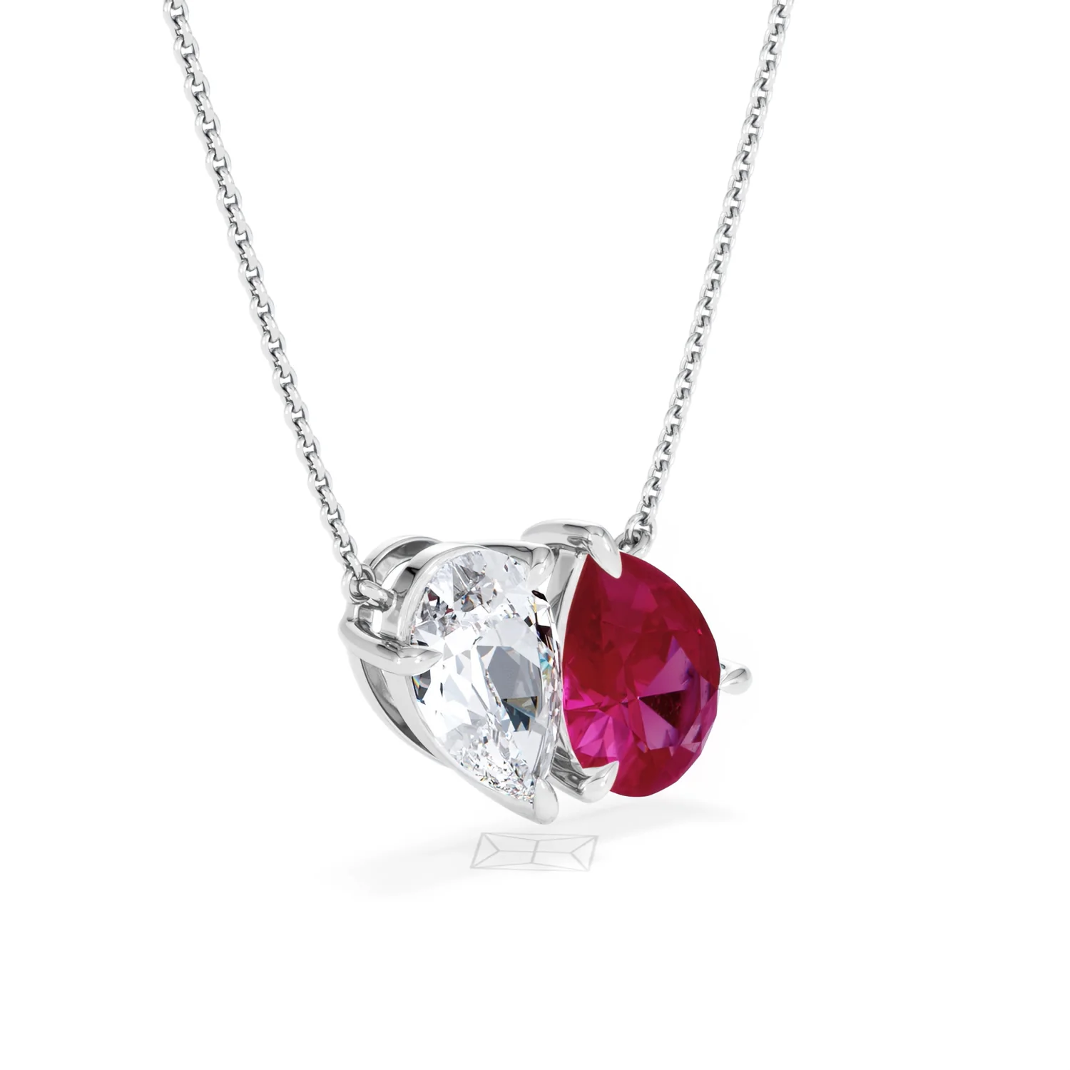 Toi Et Moi 1.50ct Pear Lab Diamond and 2.50ct Pear Lab Ruby Necklace in 18K White Gold - Image 18