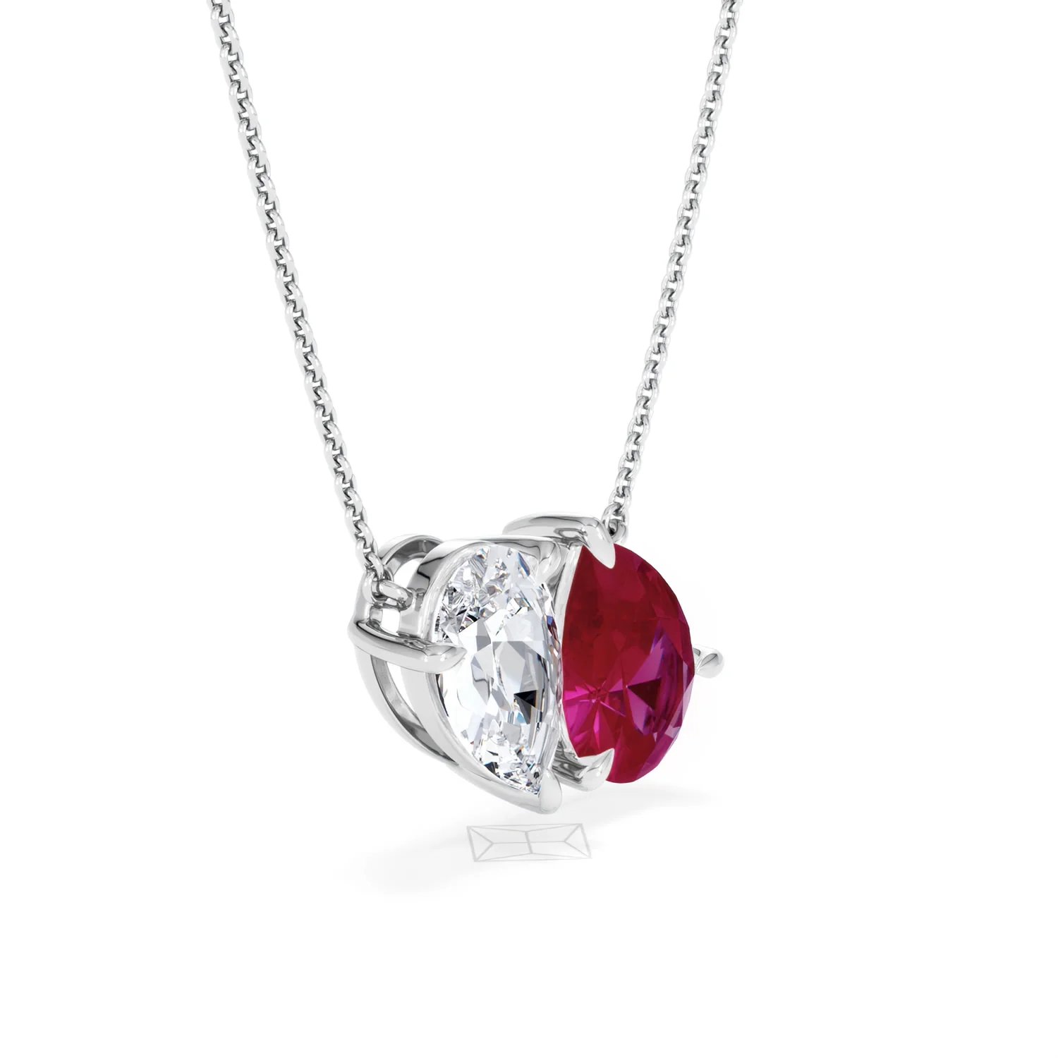 Toi Et Moi 1.50ct Pear Lab Diamond and 2.50ct Pear Lab Ruby Necklace in 18K White Gold - Image 20
