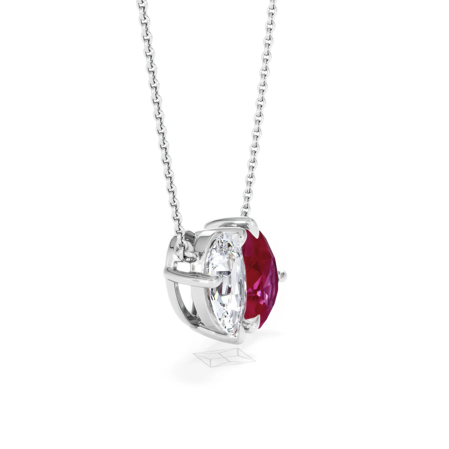 Toi Et Moi 1.50ct Pear Lab Diamond and 2.50ct Pear Lab Ruby Necklace in 18K White Gold - Image 24