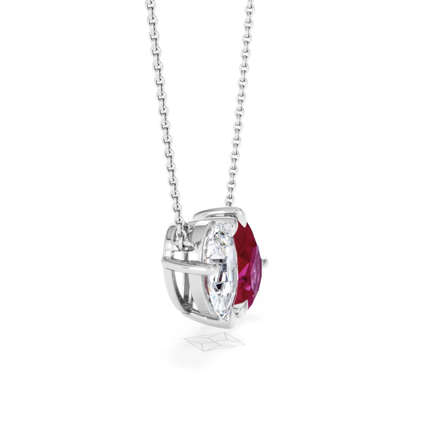Toi Et Moi 1.50ct Pear Lab Diamond and 2.50ct Pear Lab Ruby Necklace in 18K White Gold - Image 25
