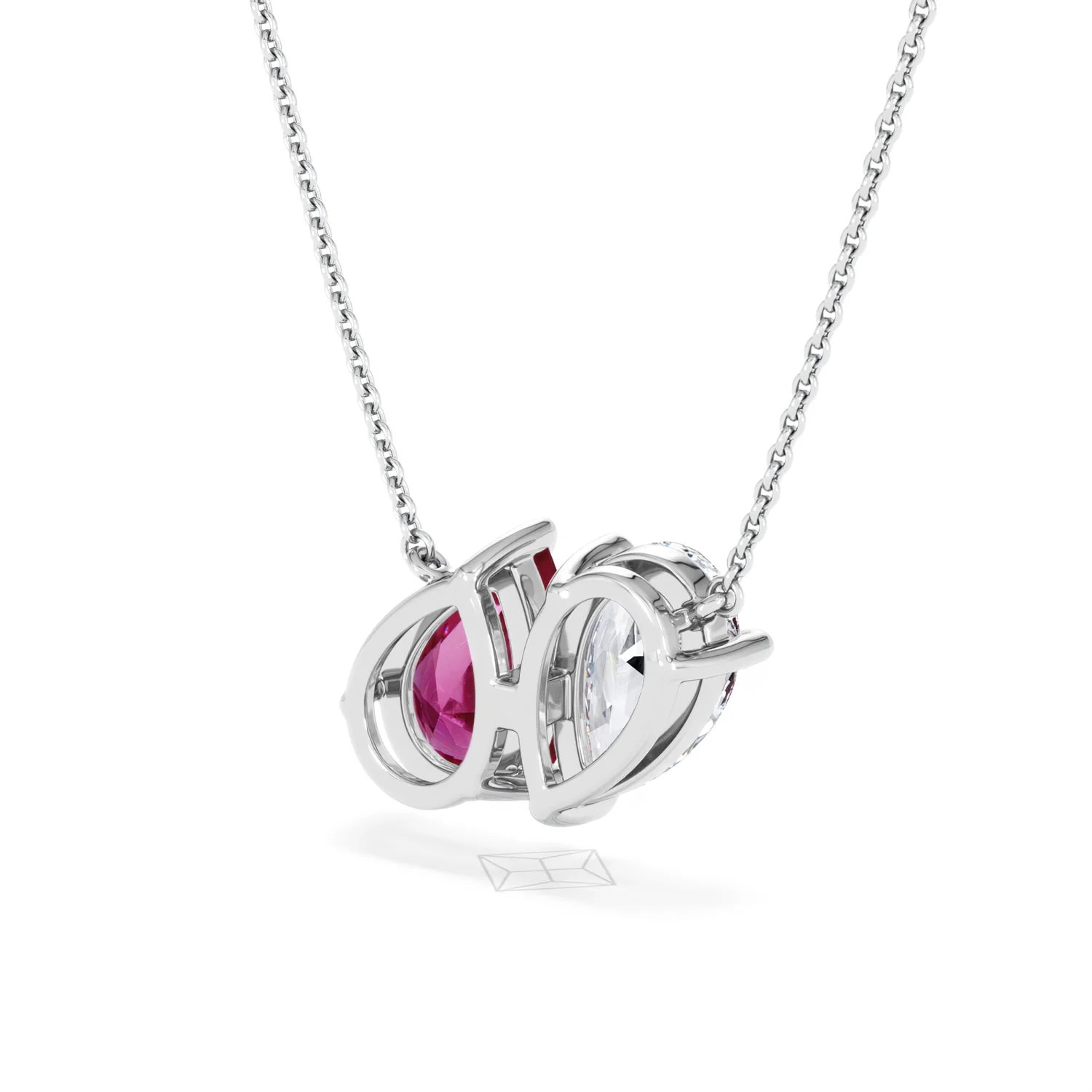 Toi Et Moi 1.50ct Pear Lab Diamond and 2.50ct Pear Lab Ruby Necklace in 18K White Gold - Image 41