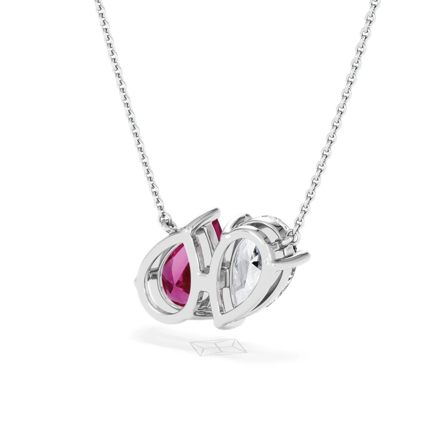 Toi Et Moi 1.50ct Pear Lab Diamond and 2.50ct Pear Lab Ruby Necklace in 18K White Gold - Image 42