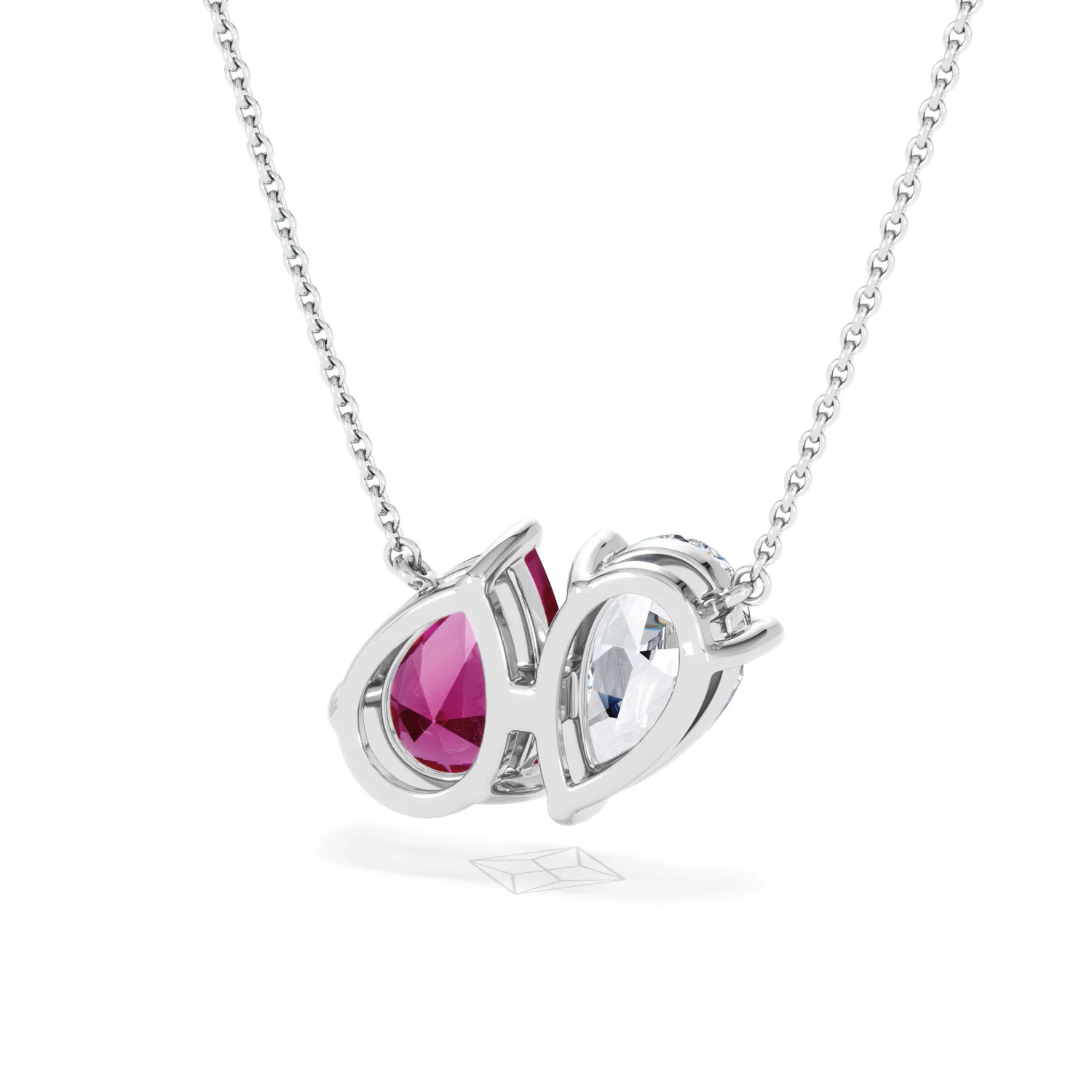 Toi Et Moi 1.50ct Pear Lab Diamond and 2.50ct Pear Lab Ruby Necklace in 18K White Gold - Image 44