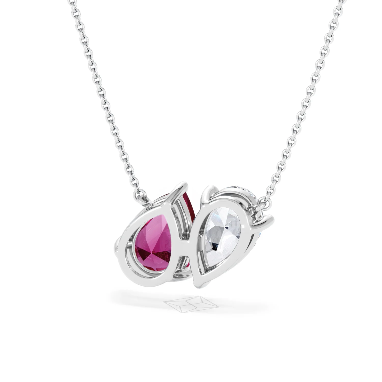 Toi Et Moi 1.50ct Pear Lab Diamond and 2.50ct Pear Lab Ruby Necklace in 18K White Gold - Image 45