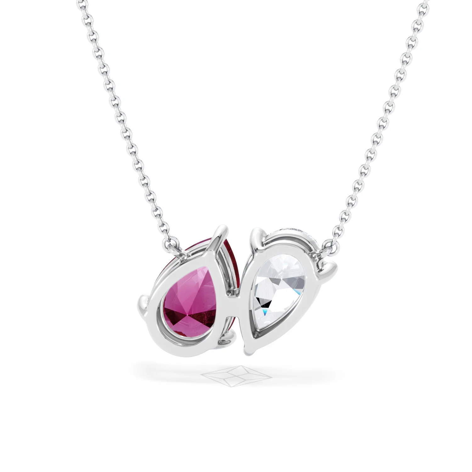 Toi Et Moi 1.50ct Pear Lab Diamond and 2.50ct Pear Lab Ruby Necklace in 18K White Gold - Image 47