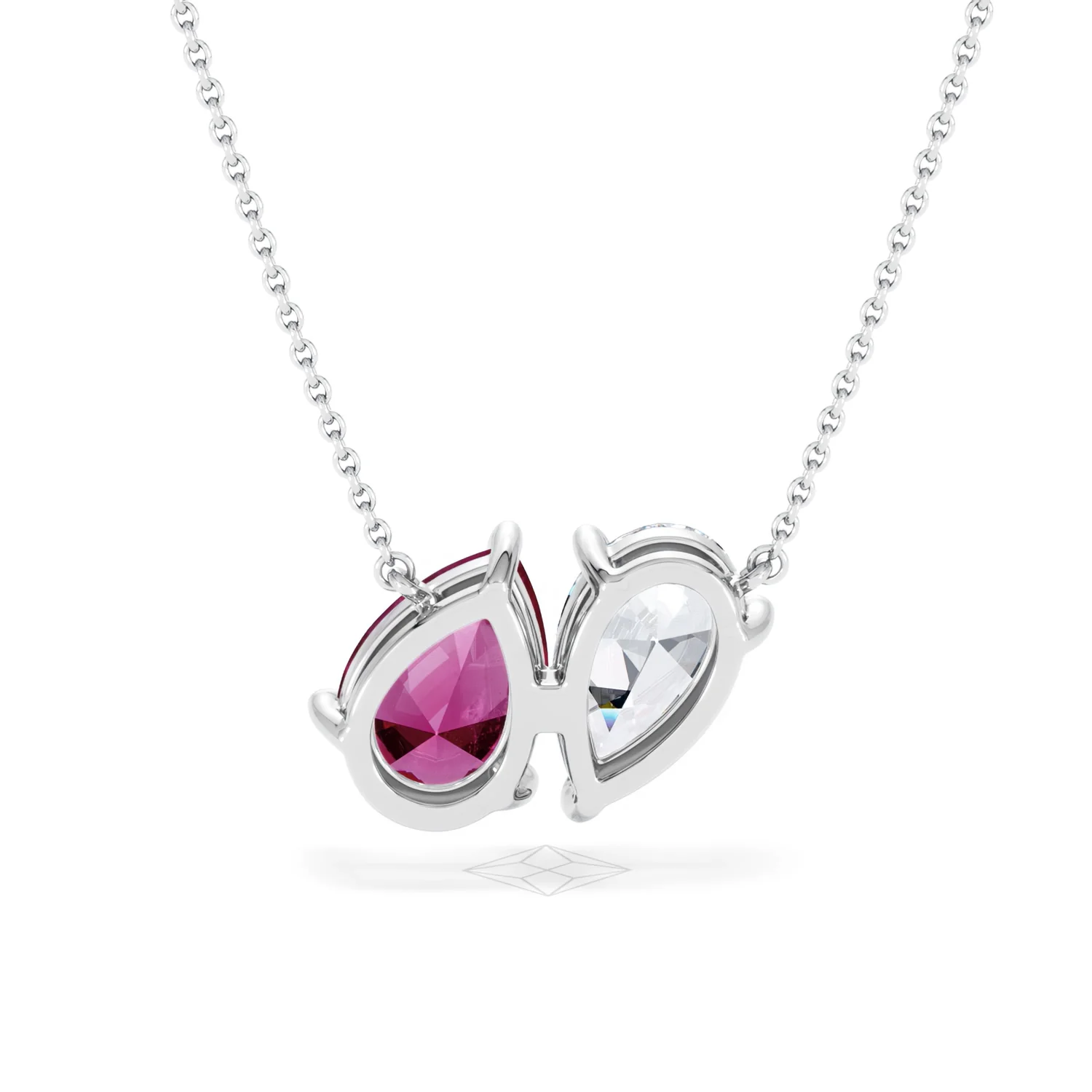 Toi Et Moi 1.50ct Pear Lab Diamond and 2.50ct Pear Lab Ruby Necklace in 18K White Gold - Image 49