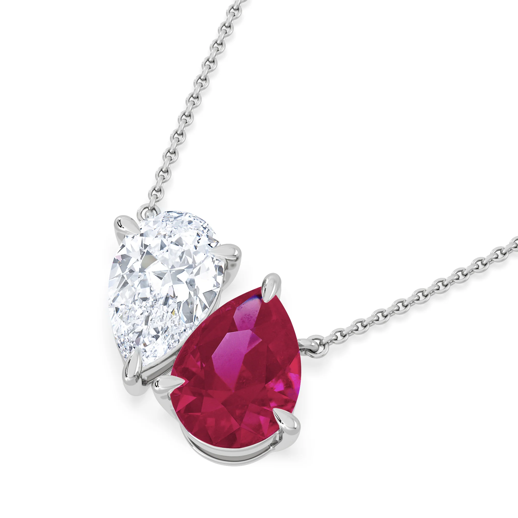 Toi Et Moi 1.50ct Pear Lab Diamond and 2.50ct Pear Lab Ruby Necklace in 18K White Gold - Image 5
