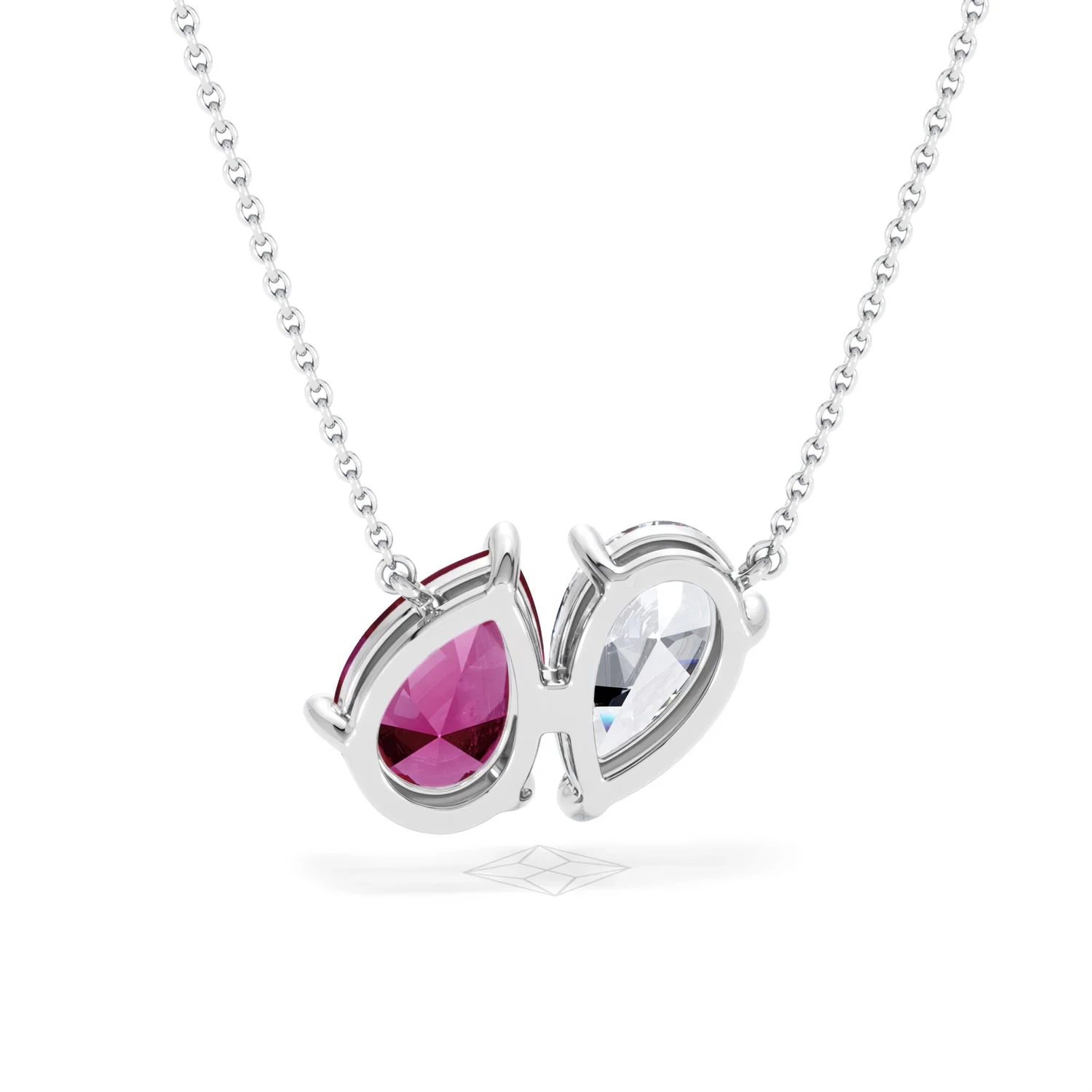 Toi Et Moi 1.50ct Pear Lab Diamond and 2.50ct Pear Lab Ruby Necklace in 18K White Gold - Image 50