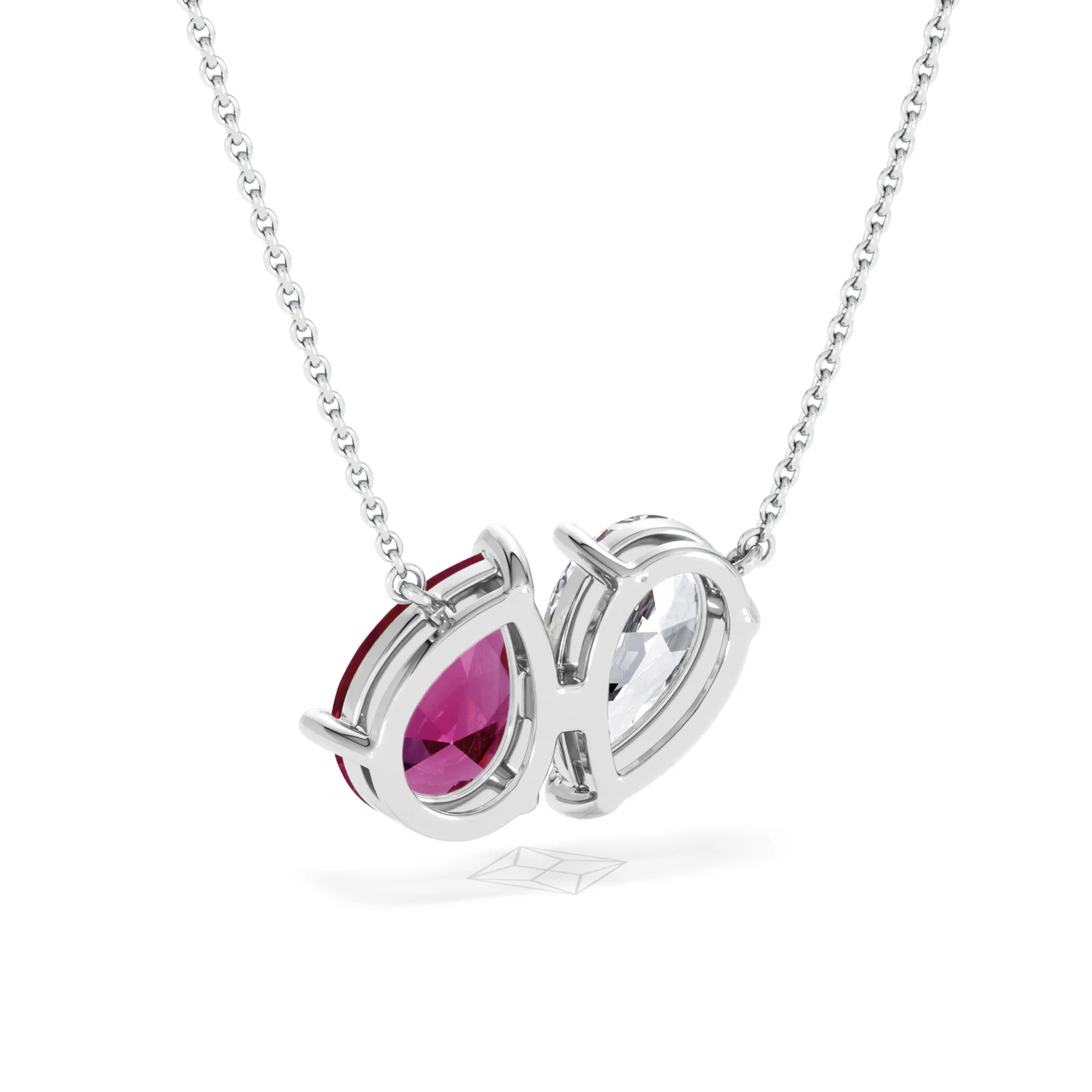 Toi Et Moi 1.50ct Pear Lab Diamond and 2.50ct Pear Lab Ruby Necklace in 18K White Gold - Image 53