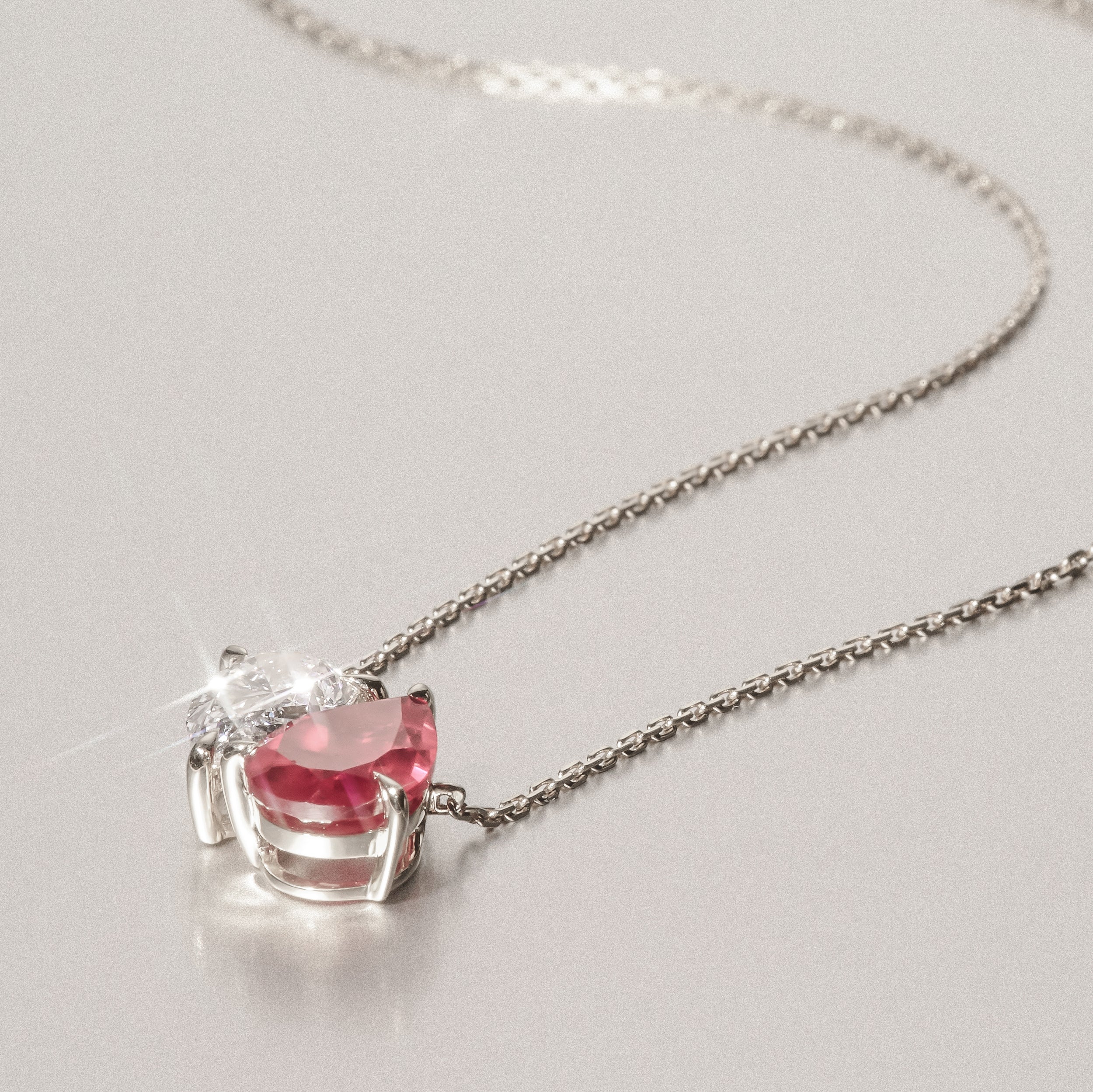 Toi Et Moi 1.50ct Pear Lab Diamond and 2.50ct Pear Lab Ruby Necklace in 18K White Gold - Image 6