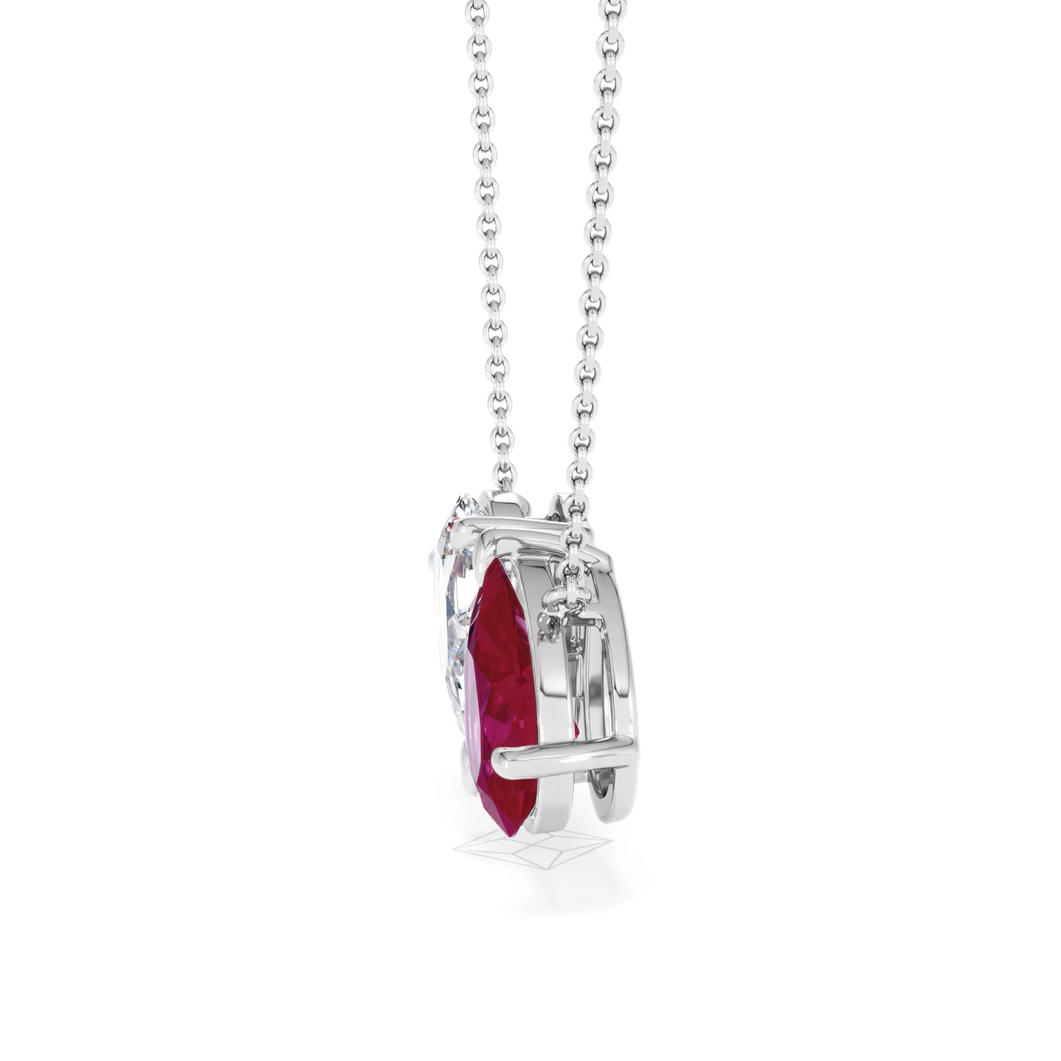 Toi Et Moi 1.50ct Pear Lab Diamond and 2.50ct Pear Lab Ruby Necklace in 18K White Gold - Image 71