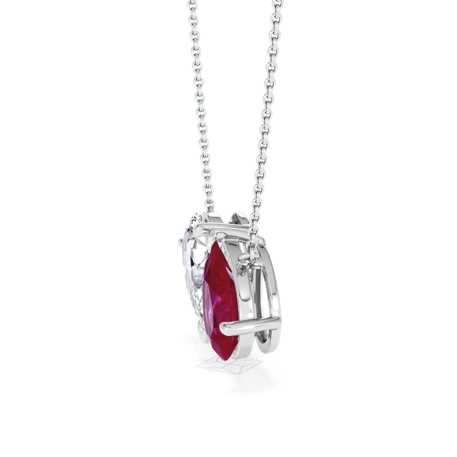 Toi Et Moi 1.50ct Pear Lab Diamond and 2.50ct Pear Lab Ruby Necklace in 18K White Gold - Image 72