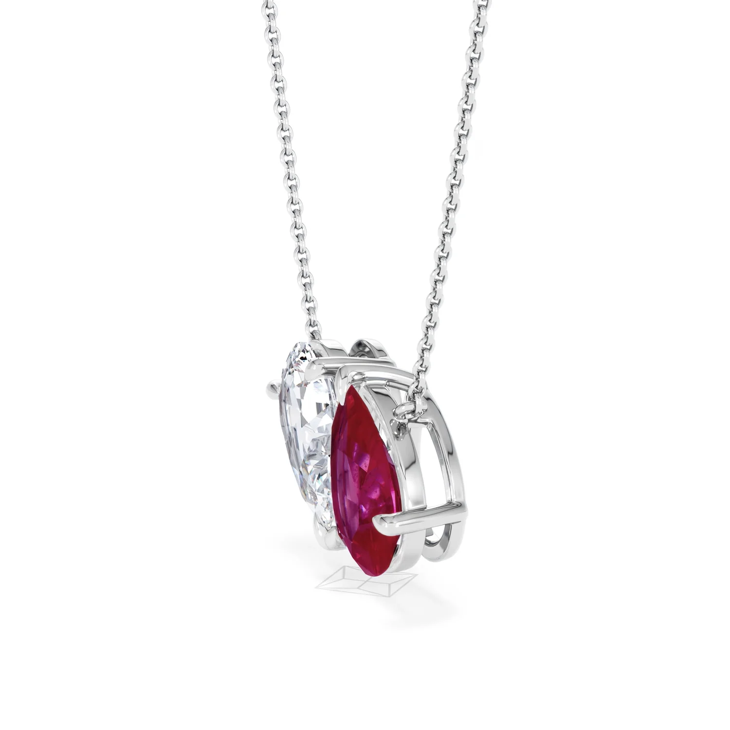 Toi Et Moi 1.50ct Pear Lab Diamond and 2.50ct Pear Lab Ruby Necklace in 18K White Gold - Image 74