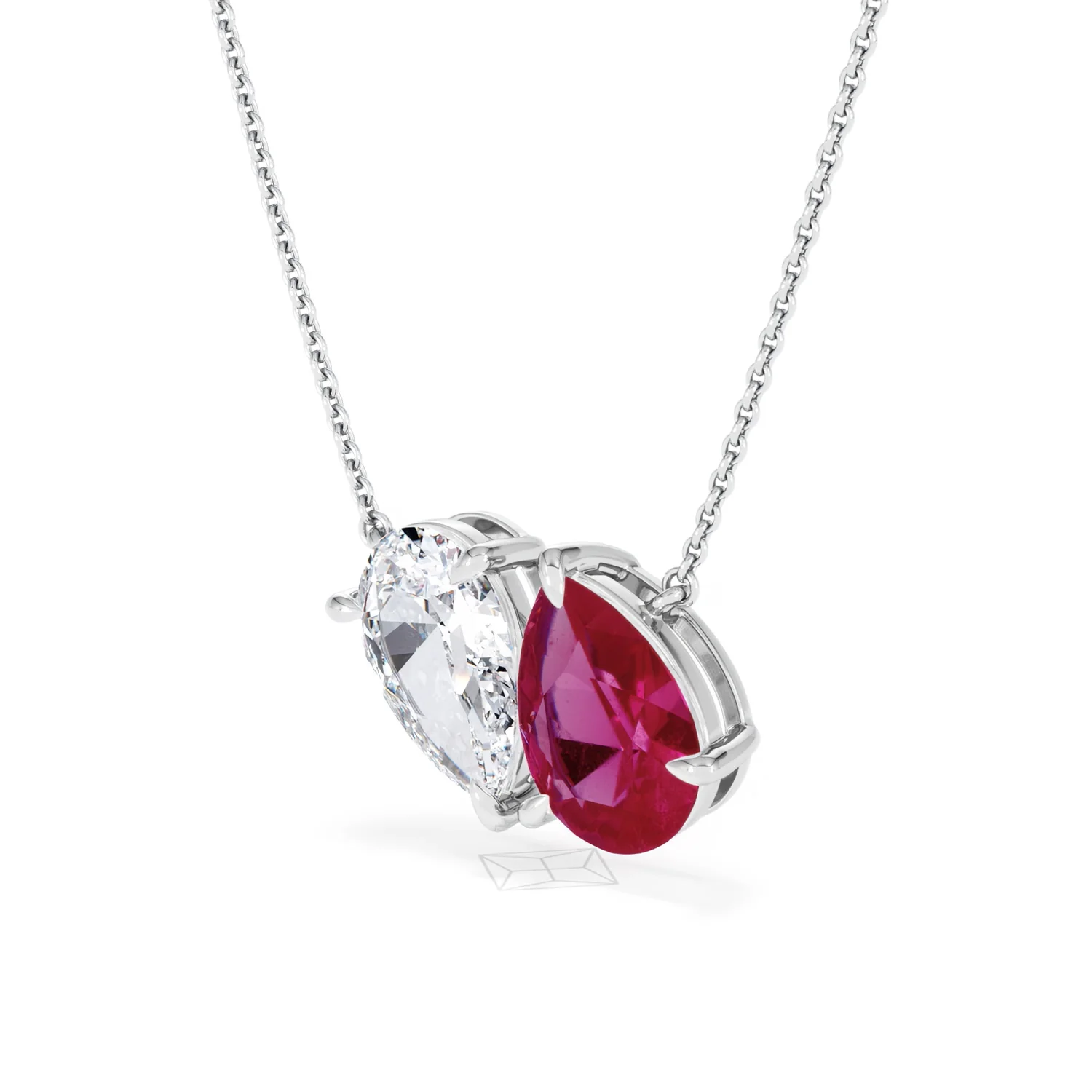 Toi Et Moi 1.50ct Pear Lab Diamond and 2.50ct Pear Lab Ruby Necklace in 18K White Gold - Image 81
