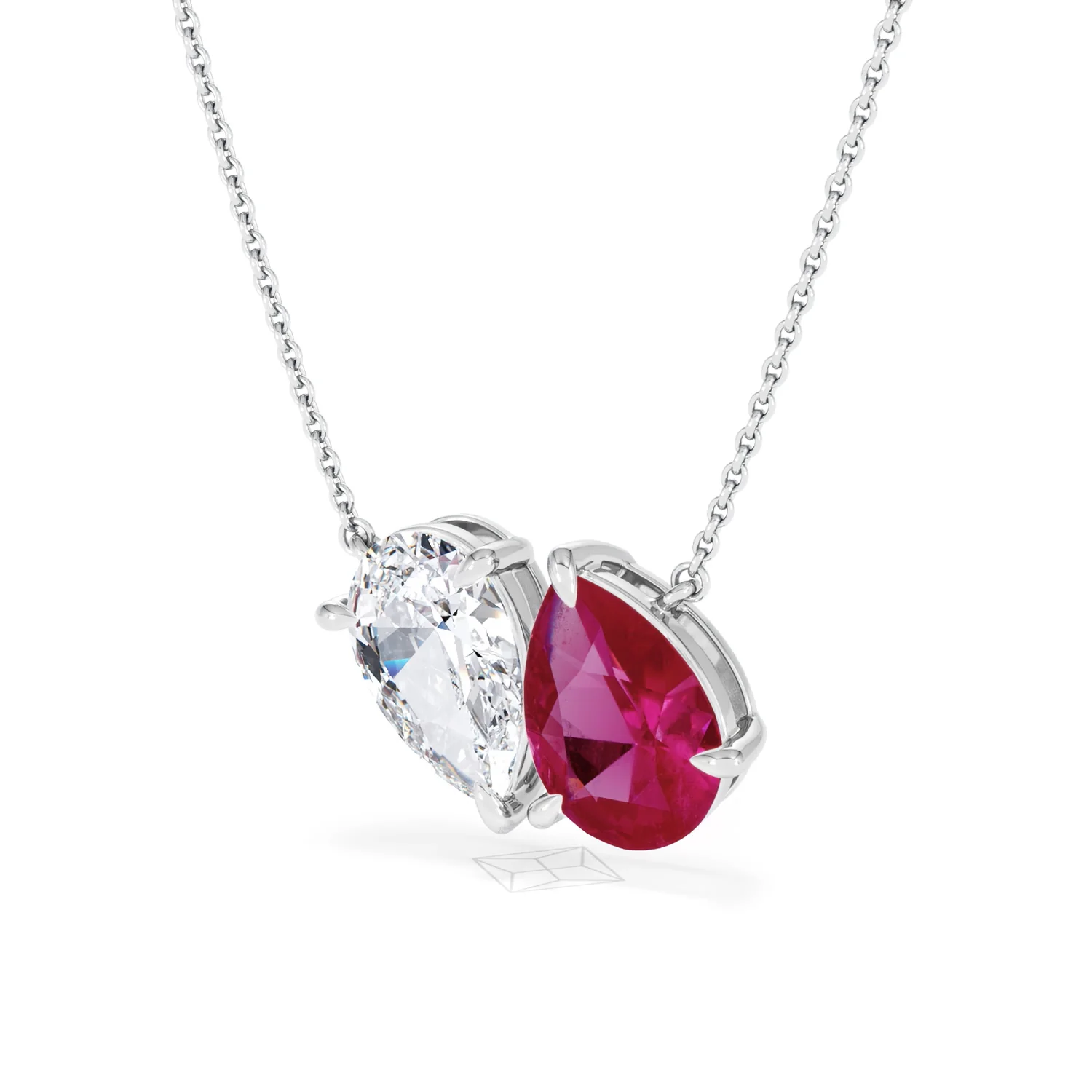 Toi Et Moi 1.50ct Pear Lab Diamond and 2.50ct Pear Lab Ruby Necklace in 18K White Gold - Image 83