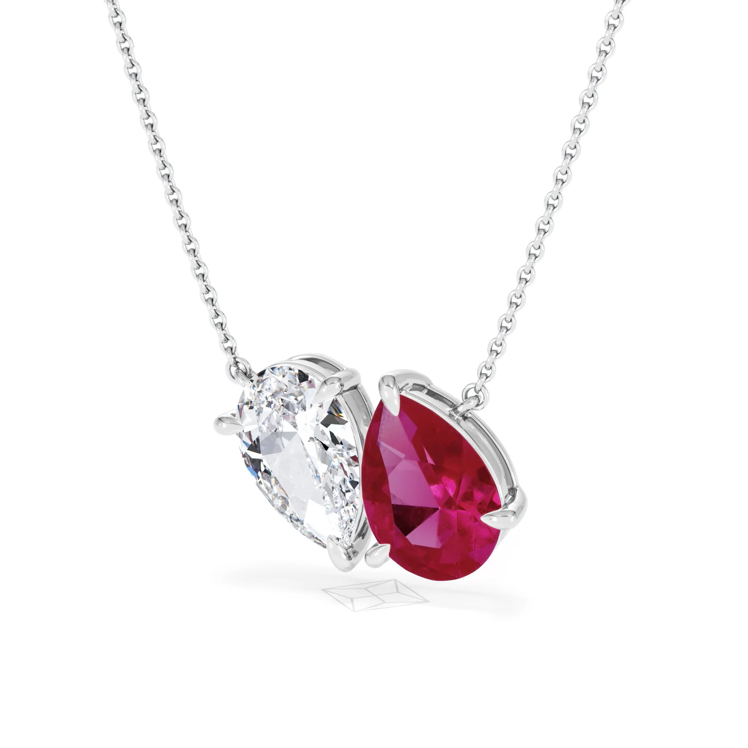 Toi Et Moi 1.50ct Pear Lab Diamond and 2.50ct Pear Lab Ruby Necklace in 18K White Gold - Image 84