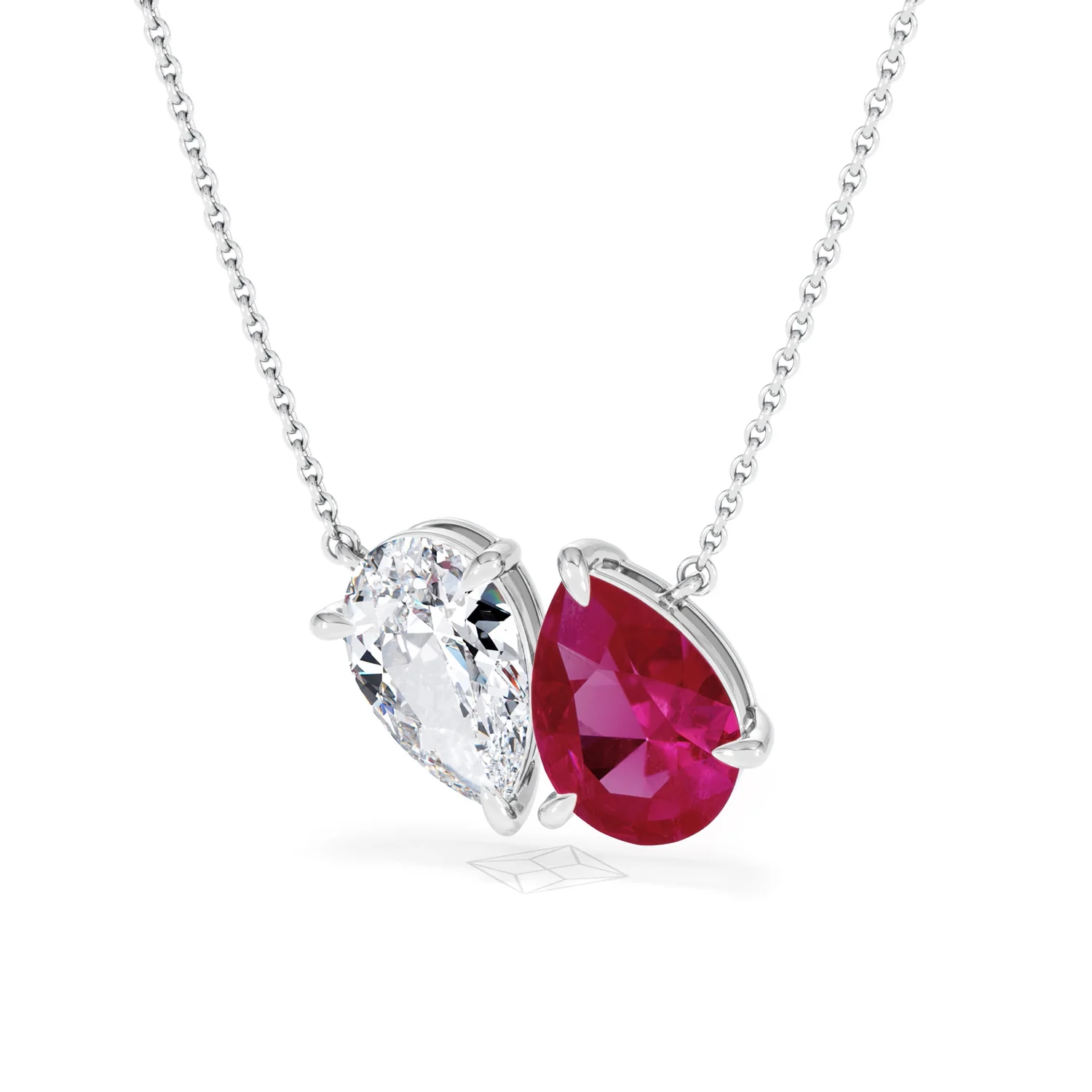 Toi Et Moi 1.50ct Pear Lab Diamond and 2.50ct Pear Lab Ruby Necklace in 18K White Gold - Image 85
