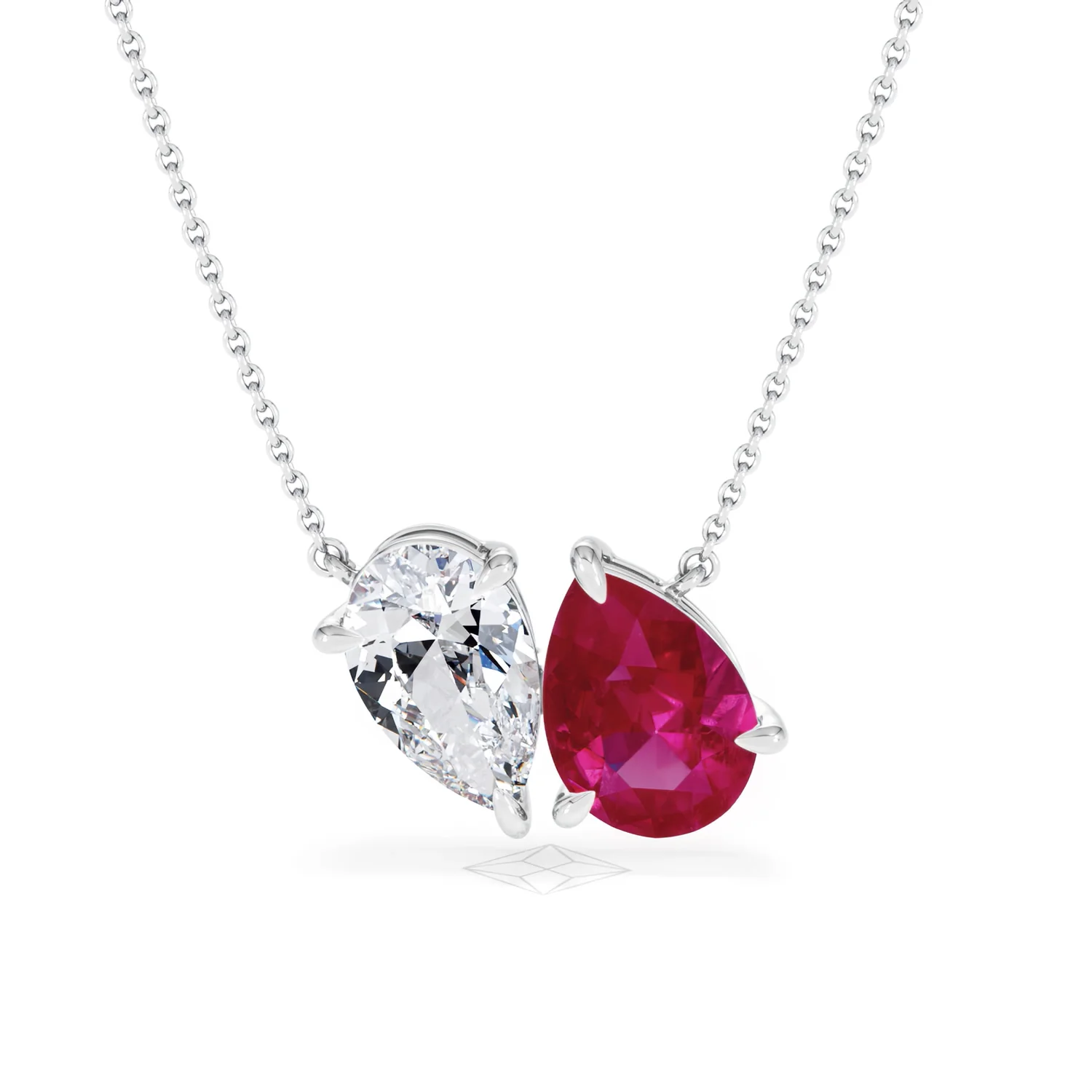 Toi Et Moi 1.50ct Pear Lab Diamond and 2.50ct Pear Lab Ruby Necklace in 18K White Gold - Image 88