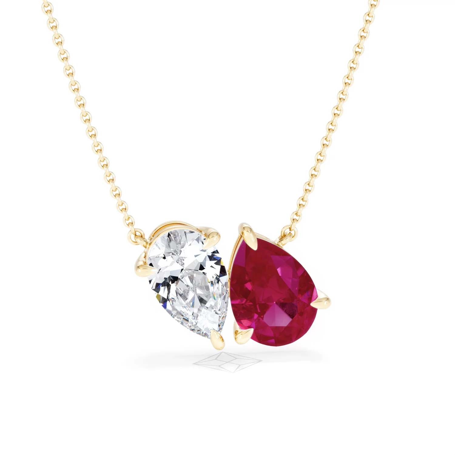 Toi Et Moi 1.50ct Pear Lab Diamond and 2.50ct Pear Lab Ruby Necklace in 18K Yellow Gold - Image 11