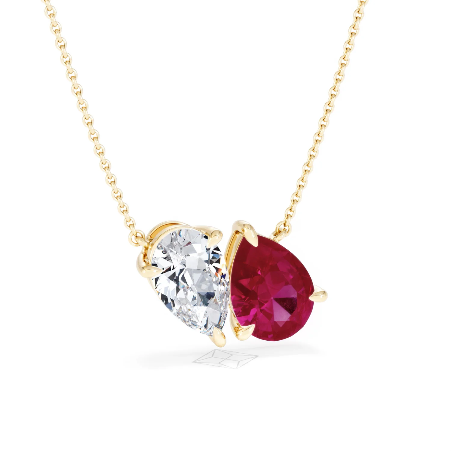 Toi Et Moi 1.50ct Pear Lab Diamond and 2.50ct Pear Lab Ruby Necklace in 18K Yellow Gold - Image 13