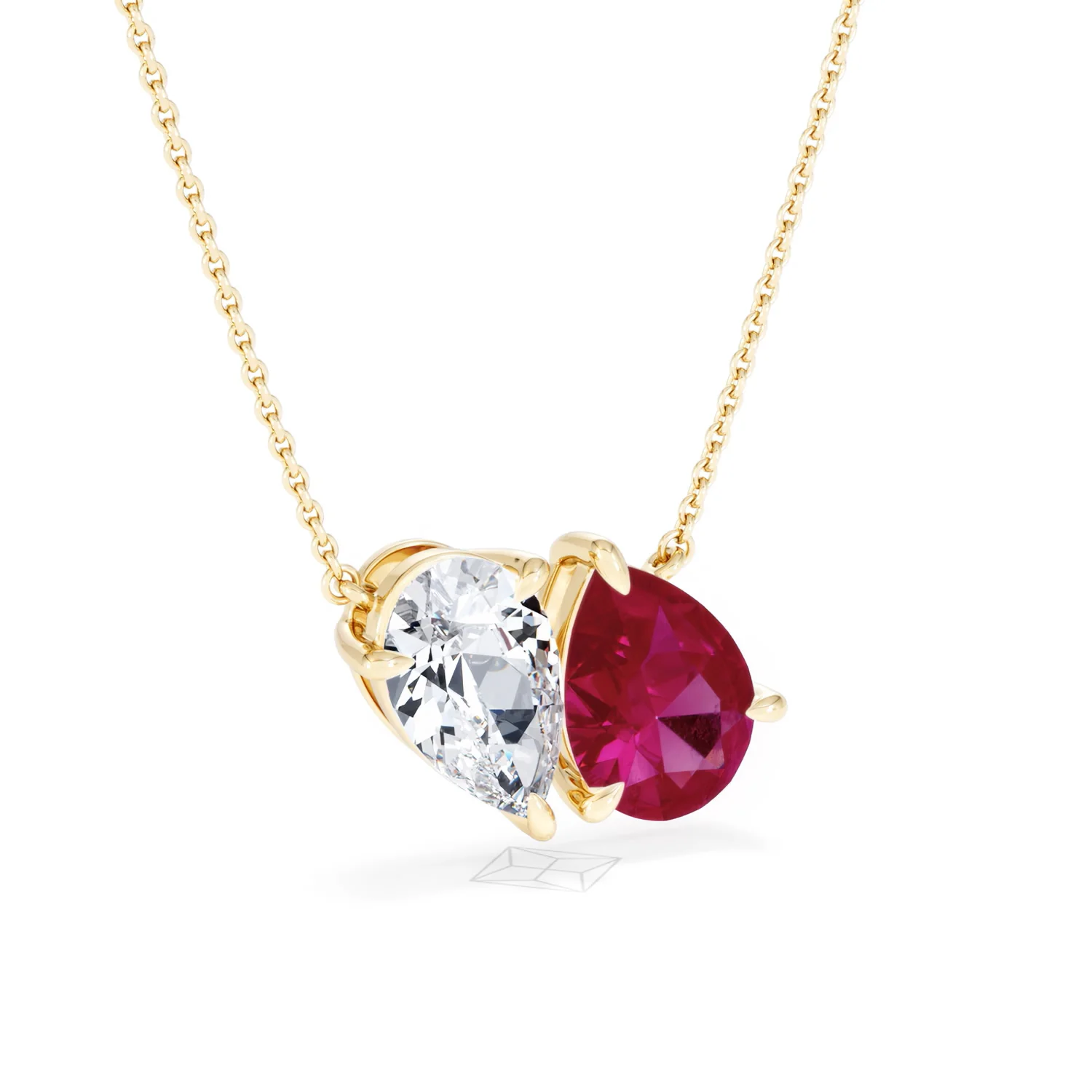 Toi Et Moi 1.50ct Pear Lab Diamond and 2.50ct Pear Lab Ruby Necklace in 18K Yellow Gold - Image 15