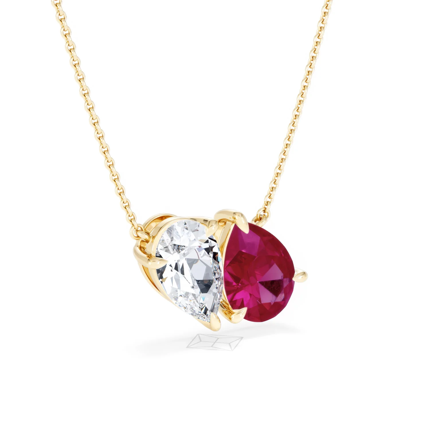 Toi Et Moi 1.50ct Pear Lab Diamond and 2.50ct Pear Lab Ruby Necklace in 18K Yellow Gold - Image 16