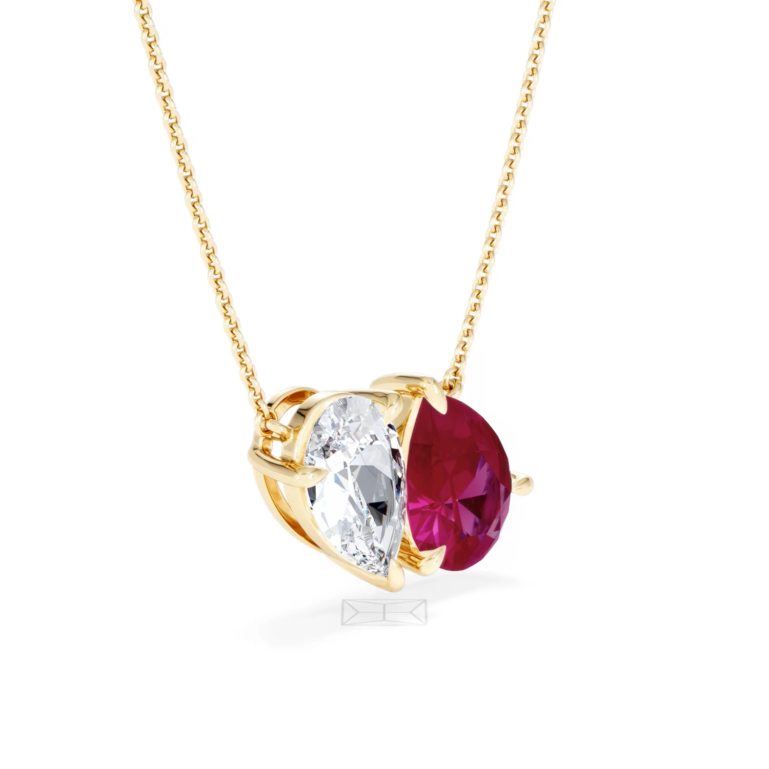 Toi Et Moi 1.50ct Pear Lab Diamond and 2.50ct Pear Lab Ruby Necklace in 18K Yellow Gold - Image 19
