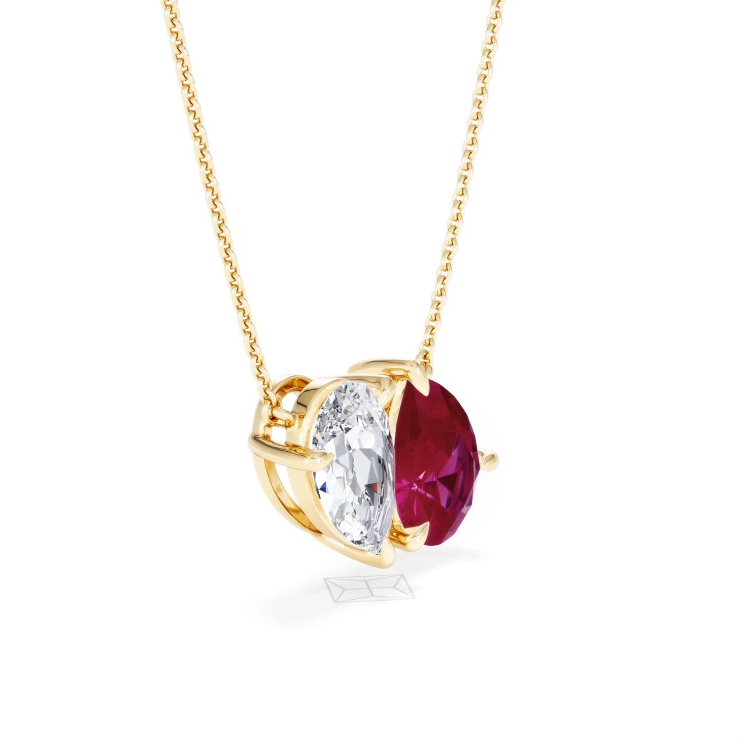 Toi Et Moi 1.50ct Pear Lab Diamond and 2.50ct Pear Lab Ruby Necklace in 18K Yellow Gold - Image 21