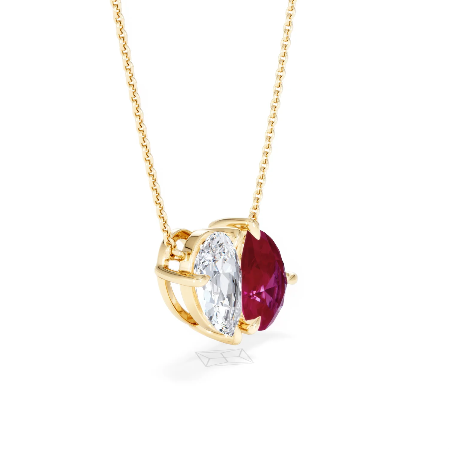 Toi Et Moi 1.50ct Pear Lab Diamond and 2.50ct Pear Lab Ruby Necklace in 18K Yellow Gold - Image 22