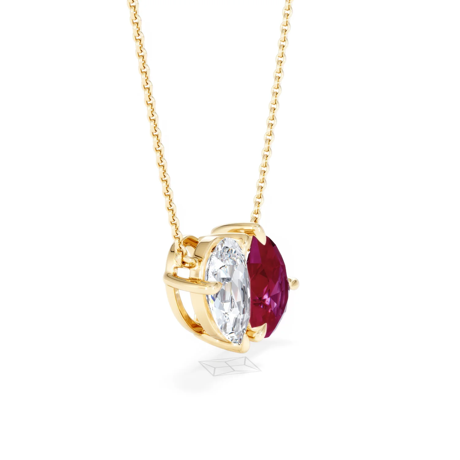 Toi Et Moi 1.50ct Pear Lab Diamond and 2.50ct Pear Lab Ruby Necklace in 18K Yellow Gold - Image 23