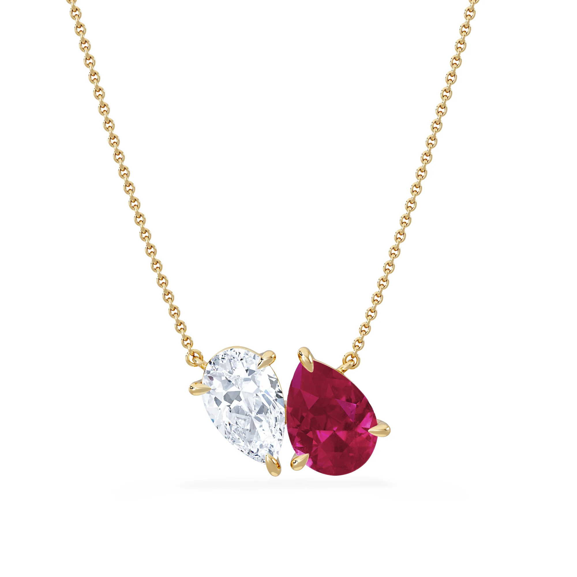 Toi Et Moi 1.50ct Pear Lab Diamond and 2.50ct Pear Lab Ruby Necklace in 18K Yellow Gold - Image 3