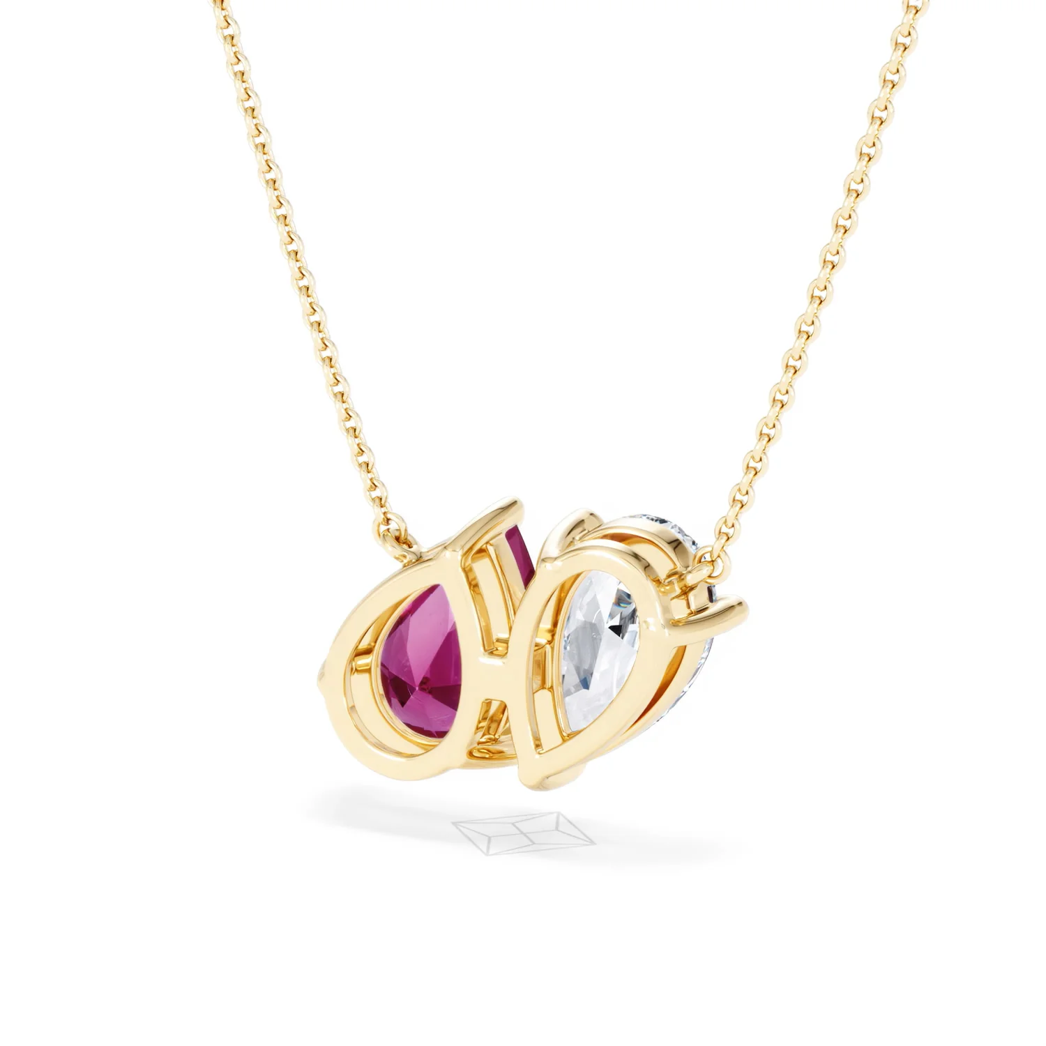 Toi Et Moi 1.50ct Pear Lab Diamond and 2.50ct Pear Lab Ruby Necklace in 18K Yellow Gold - Image 43