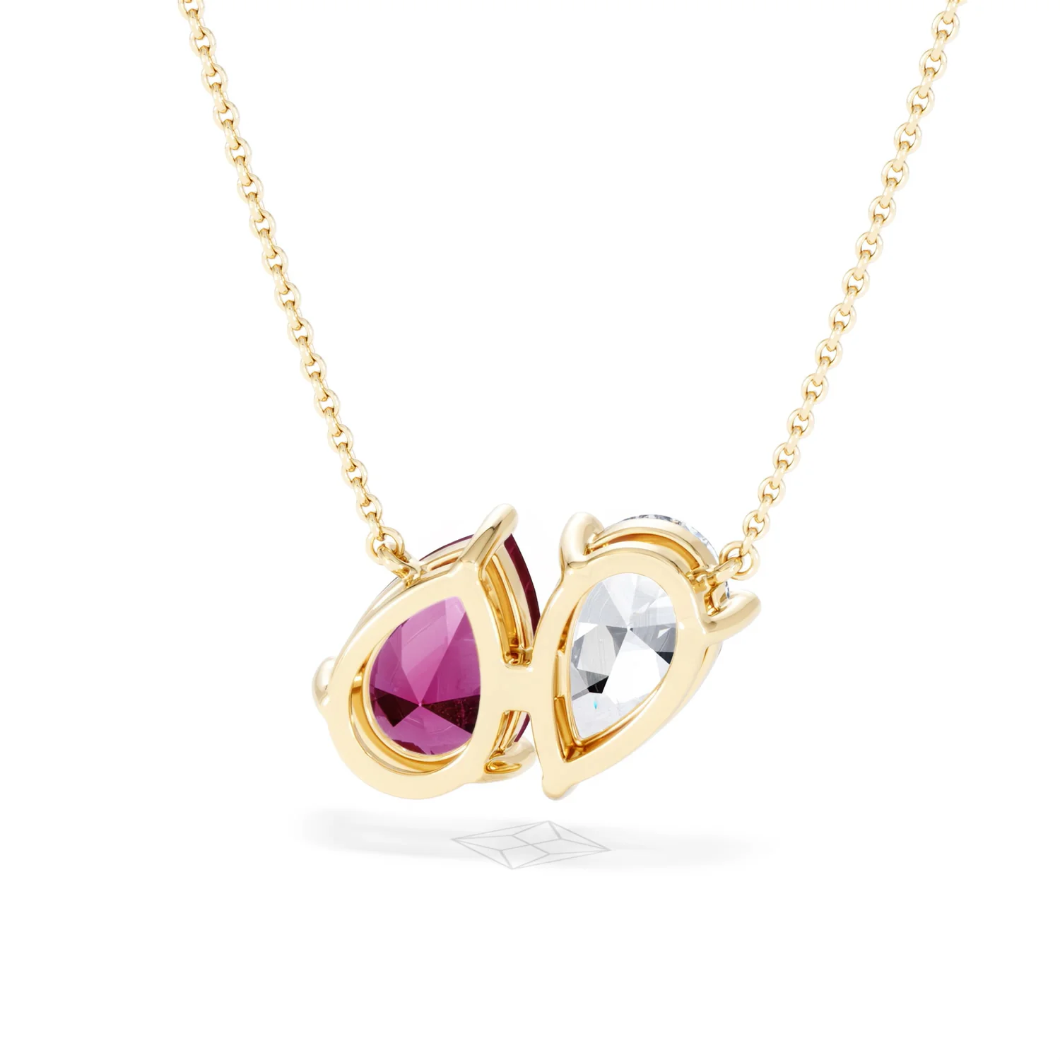 Toi Et Moi 1.50ct Pear Lab Diamond and 2.50ct Pear Lab Ruby Necklace in 18K Yellow Gold - Image 46