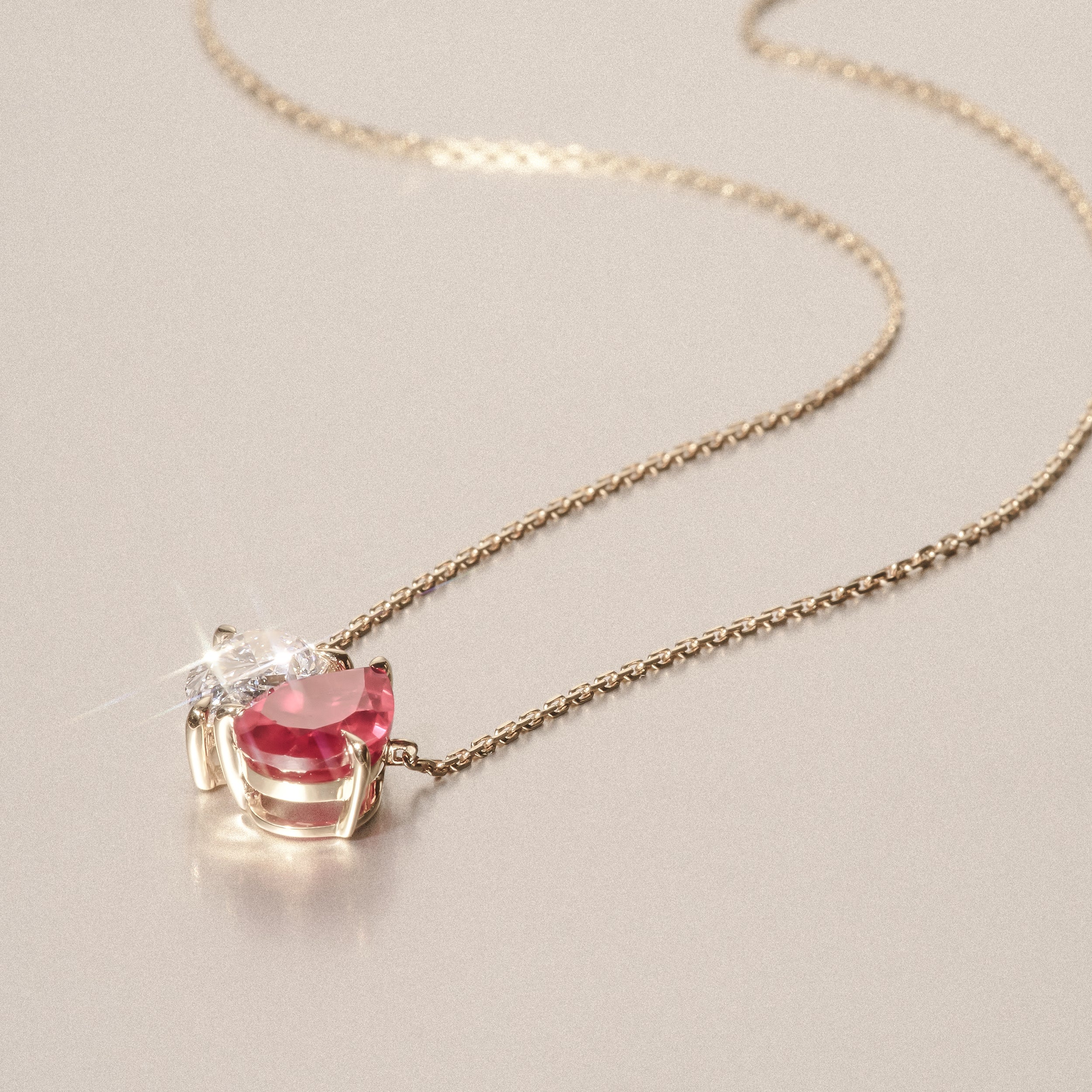 Toi Et Moi 1.50ct Pear Lab Diamond and 2.50ct Pear Lab Ruby Necklace in 18K Yellow Gold - Image 6