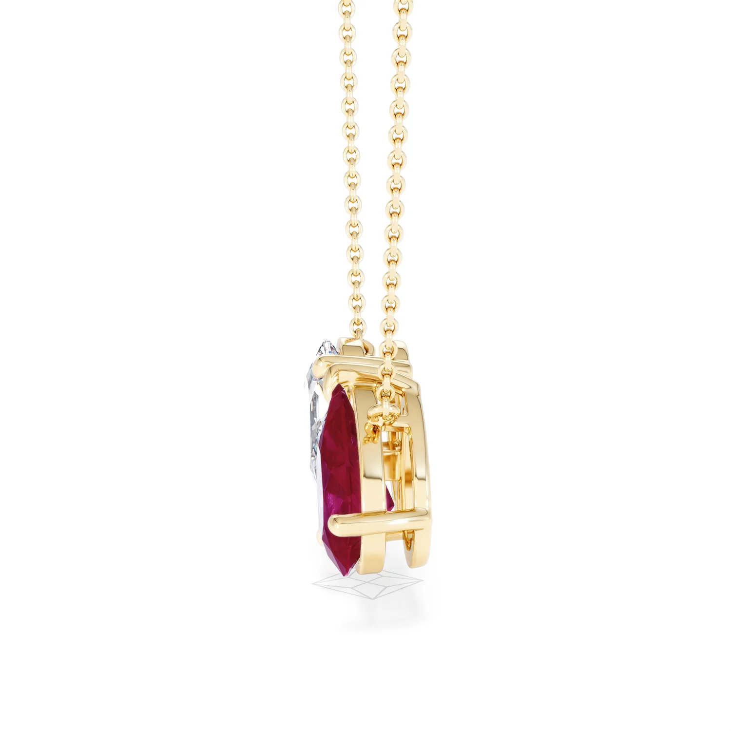 Toi Et Moi 1.50ct Pear Lab Diamond and 2.50ct Pear Lab Ruby Necklace in 18K Yellow Gold - Image 70
