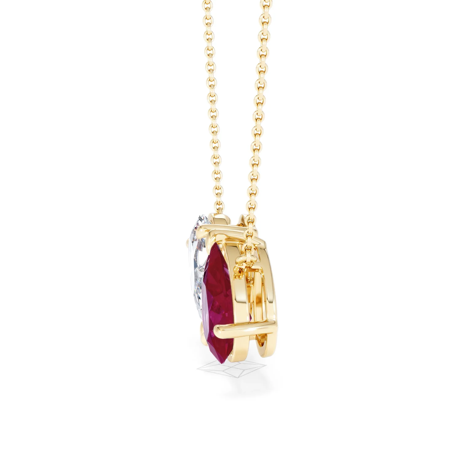 Toi Et Moi 1.50ct Pear Lab Diamond and 2.50ct Pear Lab Ruby Necklace in 18K Yellow Gold - Image 71