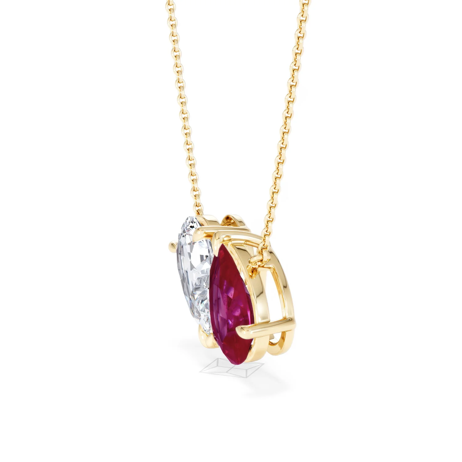 Toi Et Moi 1.50ct Pear Lab Diamond and 2.50ct Pear Lab Ruby Necklace in 18K Yellow Gold - Image 74