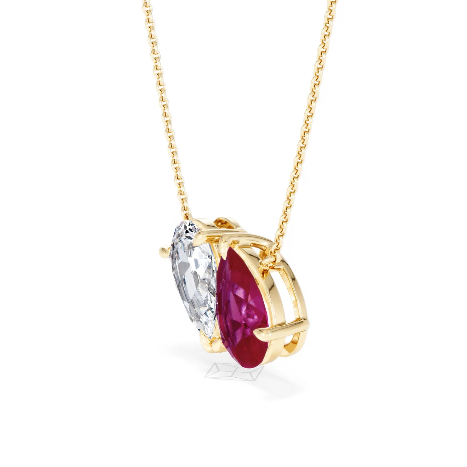 Toi Et Moi 1.50ct Pear Lab Diamond and 2.50ct Pear Lab Ruby Necklace in 18K Yellow Gold - Image 76