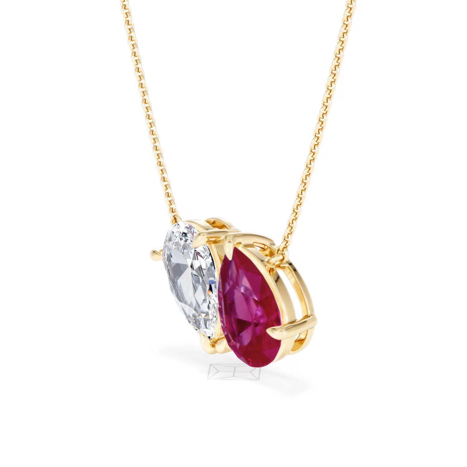 Toi Et Moi 1.50ct Pear Lab Diamond and 2.50ct Pear Lab Ruby Necklace in 18K Yellow Gold - Image 78
