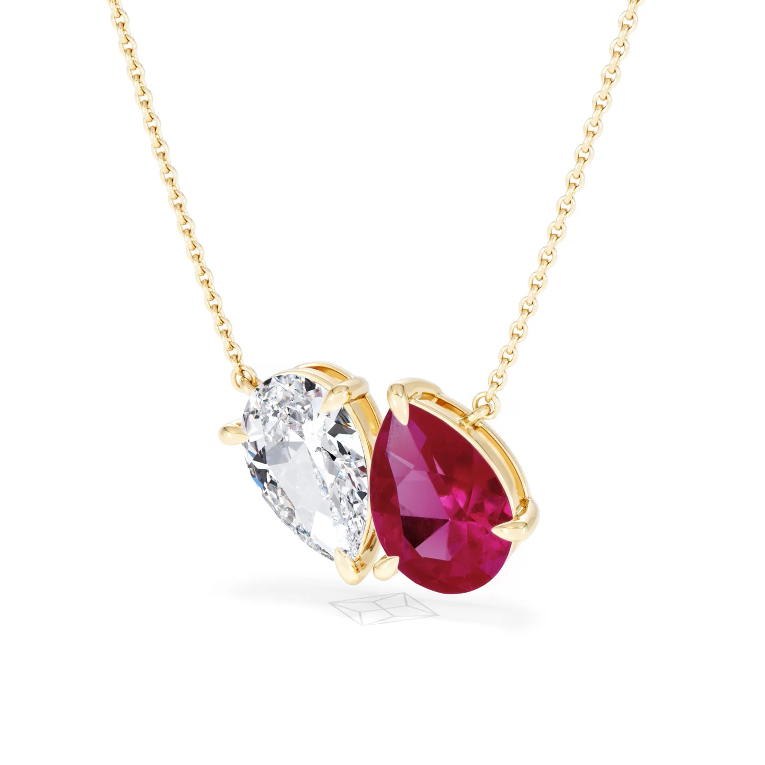 Toi Et Moi 1.50ct Pear Lab Diamond and 2.50ct Pear Lab Ruby Necklace in 18K Yellow Gold - Image 84