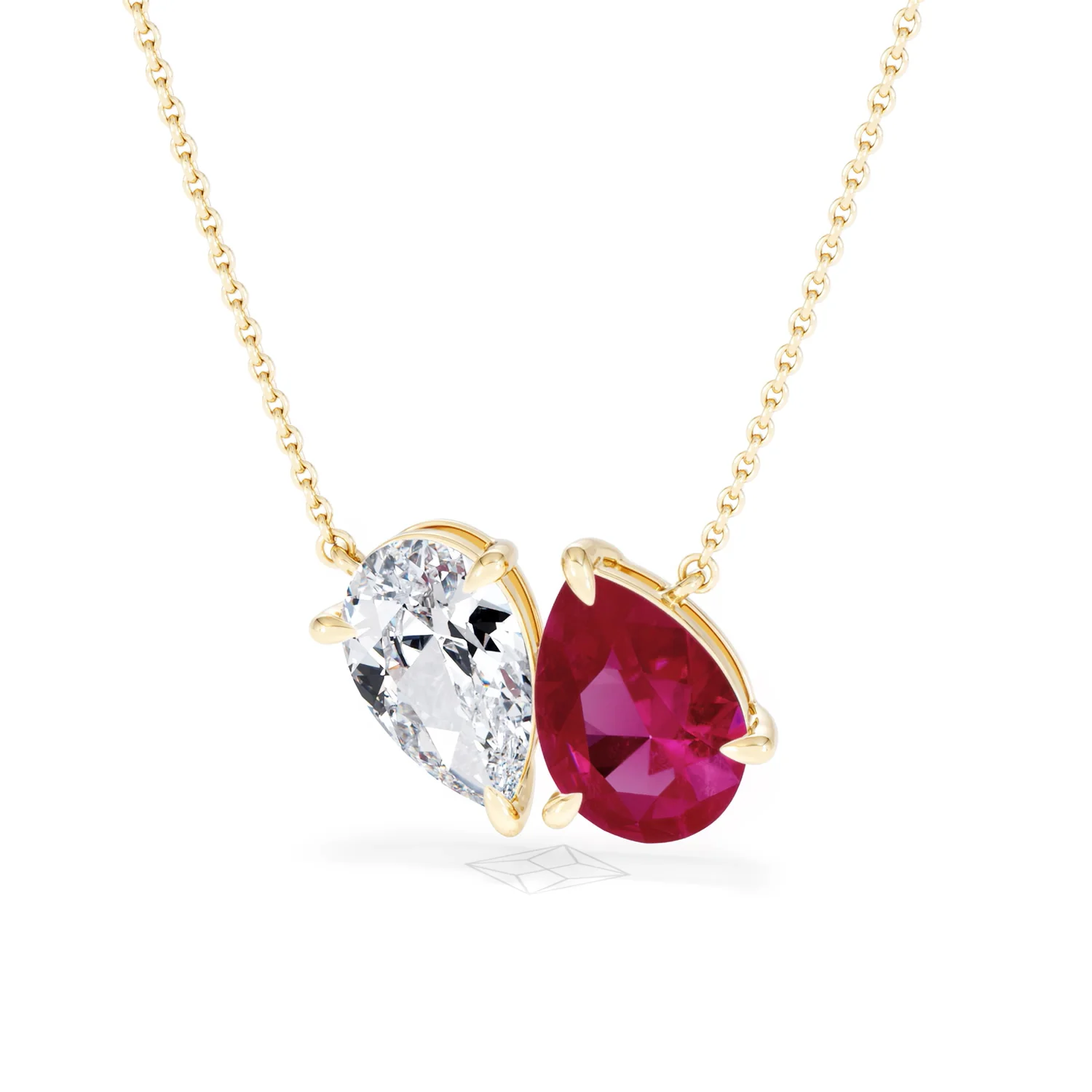 Toi Et Moi 1.50ct Pear Lab Diamond and 2.50ct Pear Lab Ruby Necklace in 18K Yellow Gold - Image 86