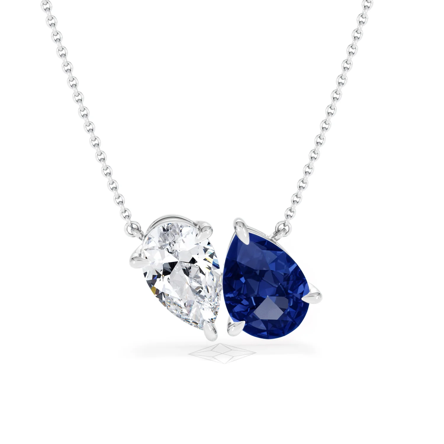 Toi Et Moi 1.50ct Pear Lab Diamond and 2.50ct Pear Lab Sapphire Necklace in 18K White Gold - Image 10