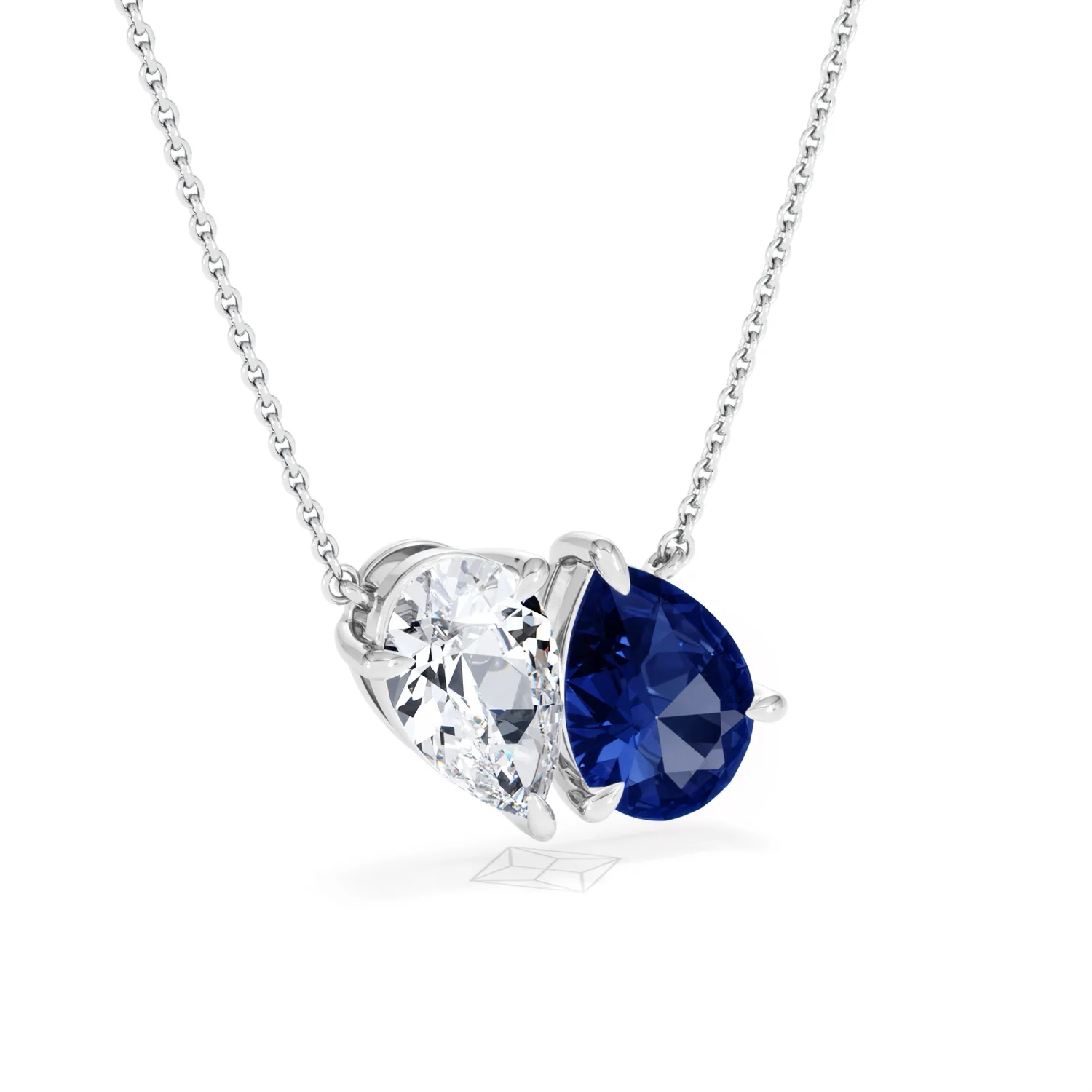 Toi Et Moi 1.50ct Pear Lab Diamond and 2.50ct Pear Lab Sapphire Necklace in 18K White Gold - Image 15