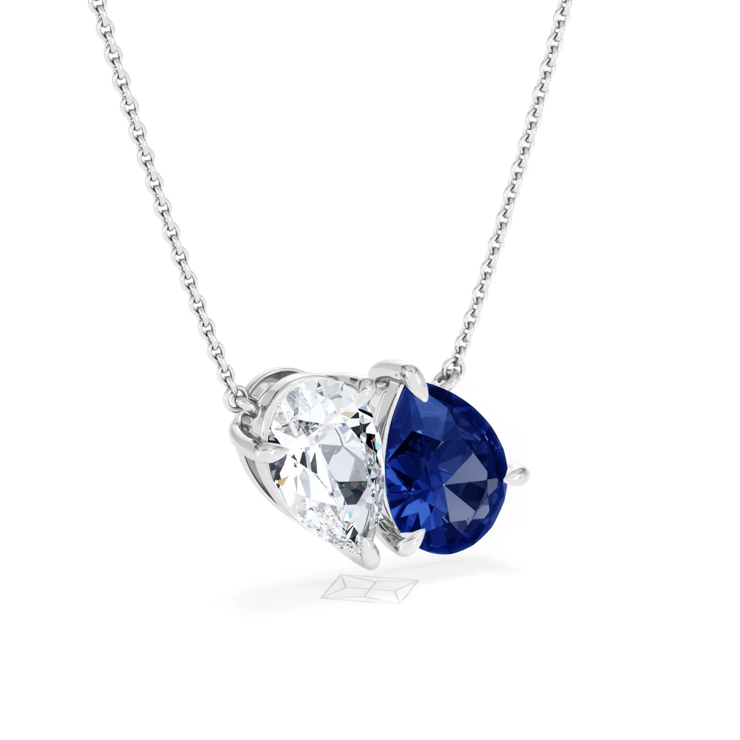 Toi Et Moi 1.50ct Pear Lab Diamond and 2.50ct Pear Lab Sapphire Necklace in 18K White Gold - Image 16