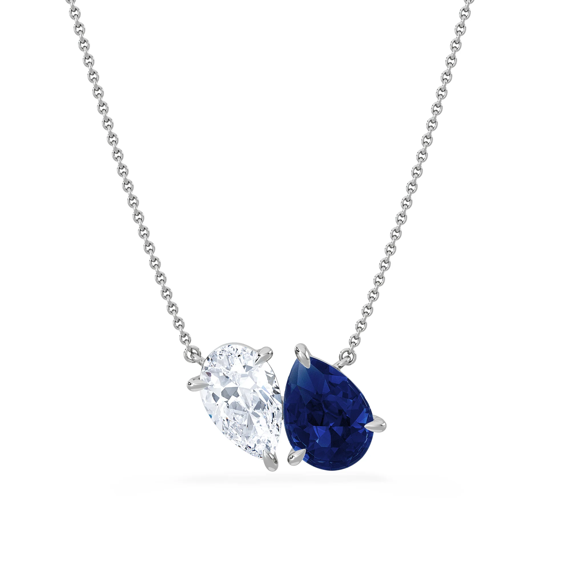 Toi Et Moi 1.50ct Pear Lab Diamond and 2.50ct Pear Lab Sapphire Necklace in 18K White Gold - Image 3