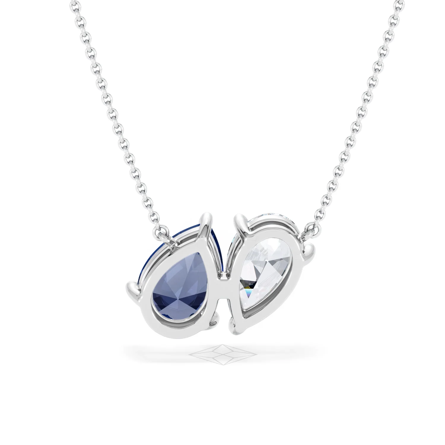 Toi Et Moi 1.50ct Pear Lab Diamond and 2.50ct Pear Lab Sapphire Necklace in 18K White Gold - Image 49