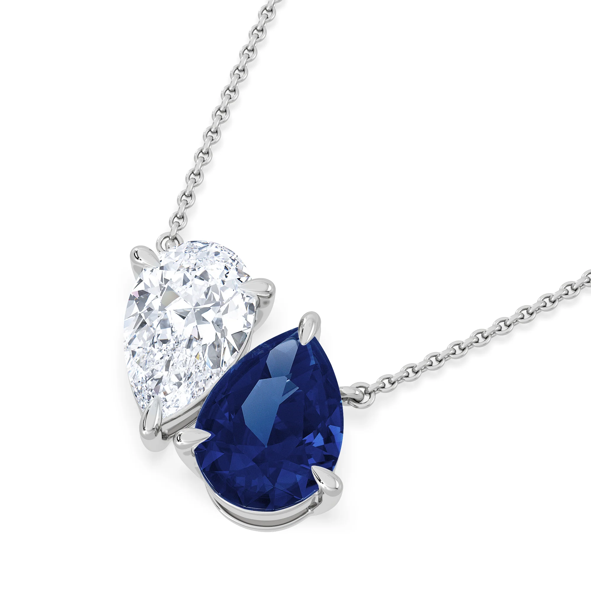 Toi Et Moi 1.50ct Pear Lab Diamond and 2.50ct Pear Lab Sapphire Necklace in 18K White Gold - Image 5