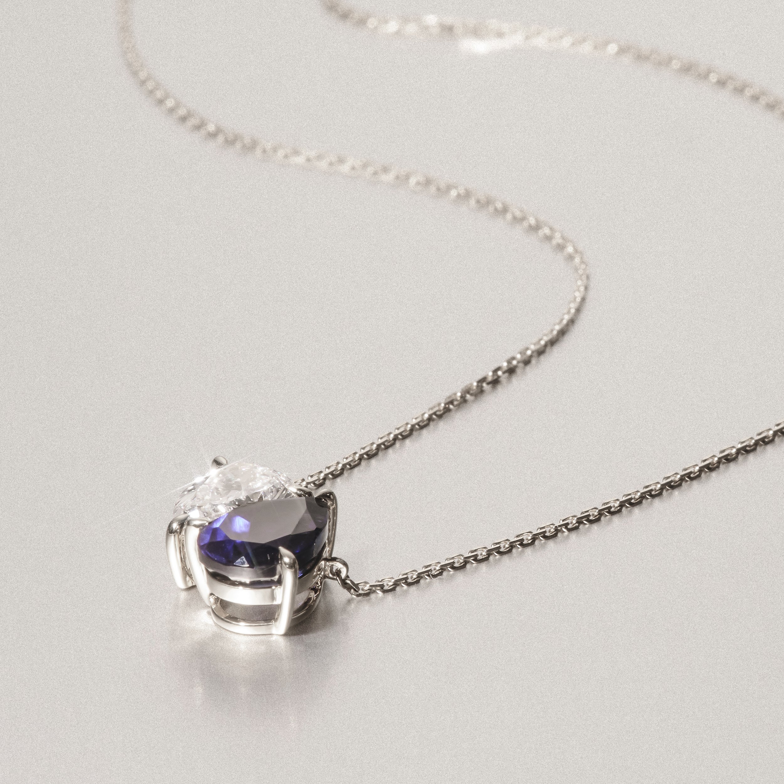 Toi Et Moi 1.50ct Pear Lab Diamond and 2.50ct Pear Lab Sapphire Necklace in 18K White Gold - Image 6